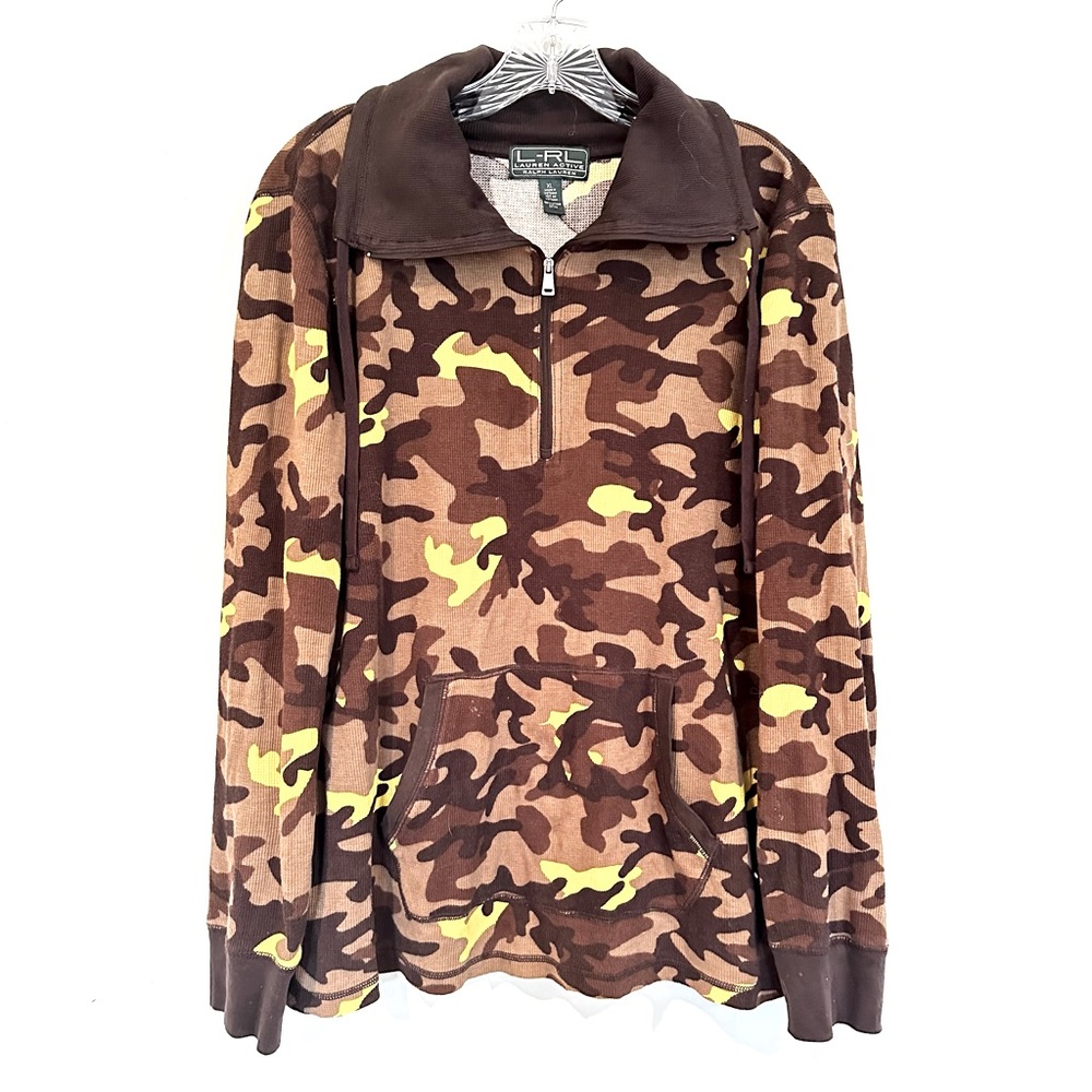 Lauren Ralph Lauren Active Thermal Pullover Camo 3/4 Zip Jacket Women's XL Brown